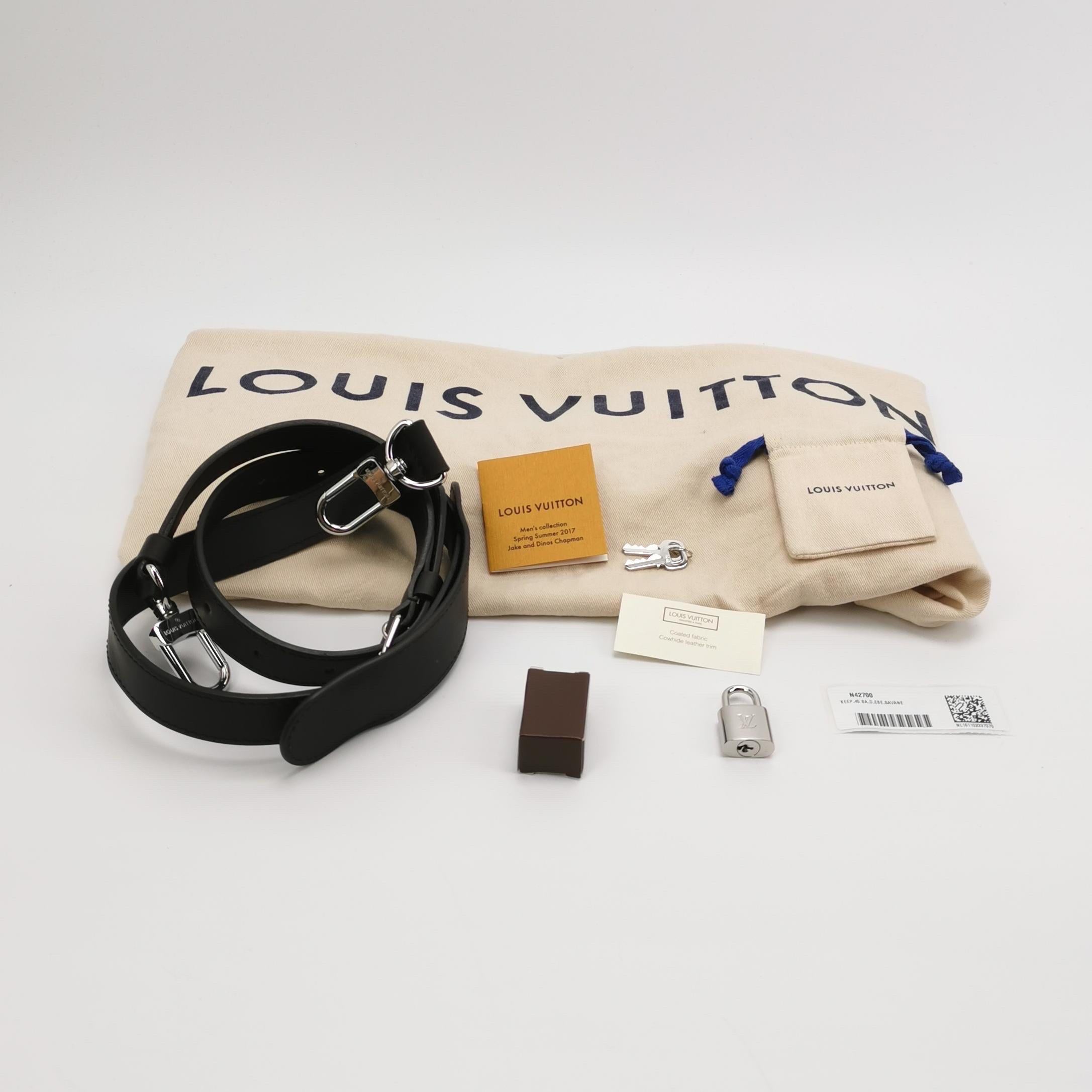 Donna Louis Vuitton Savannah Keepall 45 Bandouliere Giraffa su tela Damier Marrone in vendita