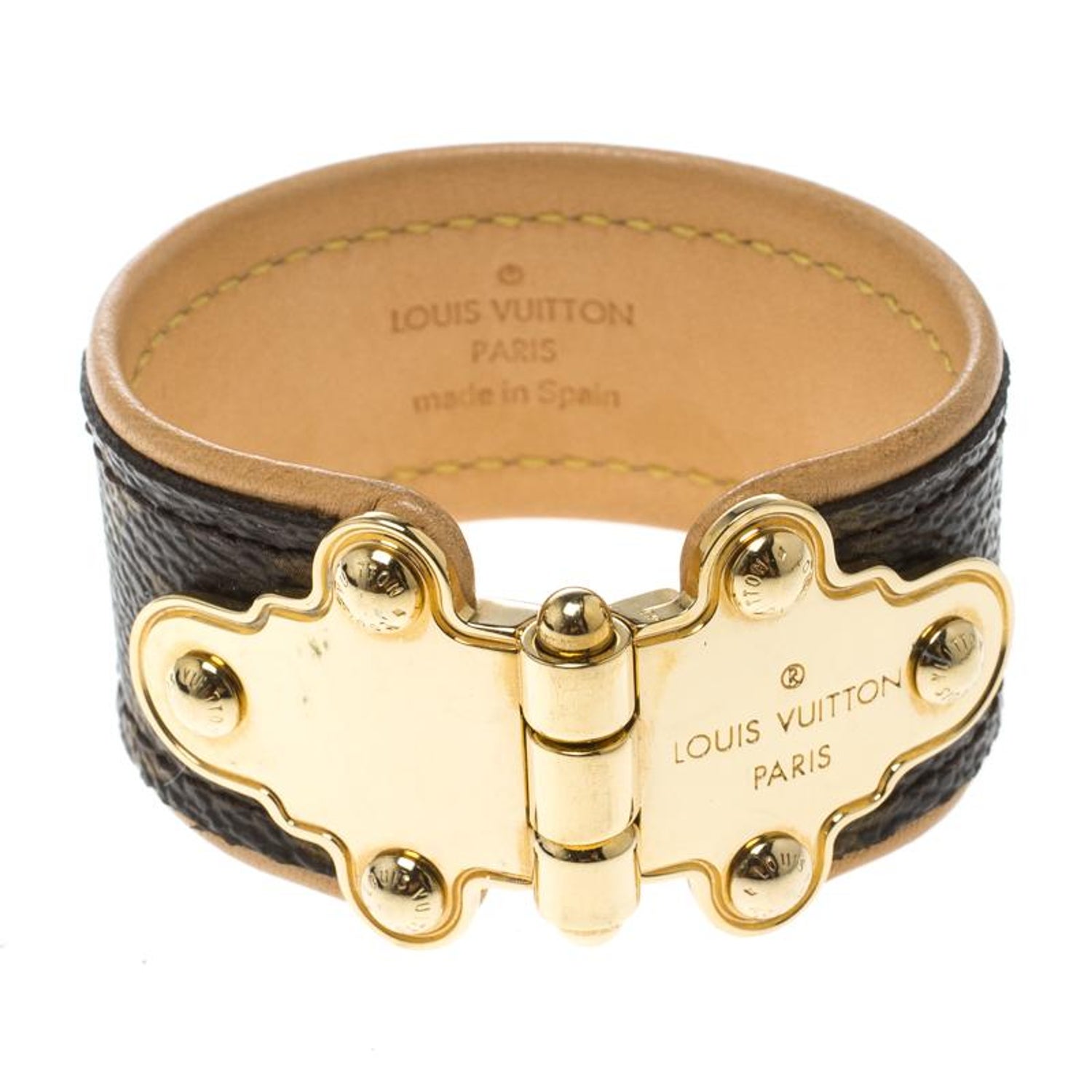 Louis Vuitton Leather and Gold Plated Brass Hardware Cuff Bracelet at  1stDibs  louis vuitton brass bracelet, louis vuitton leather cuff bracelet,  louis vuitton bracelet