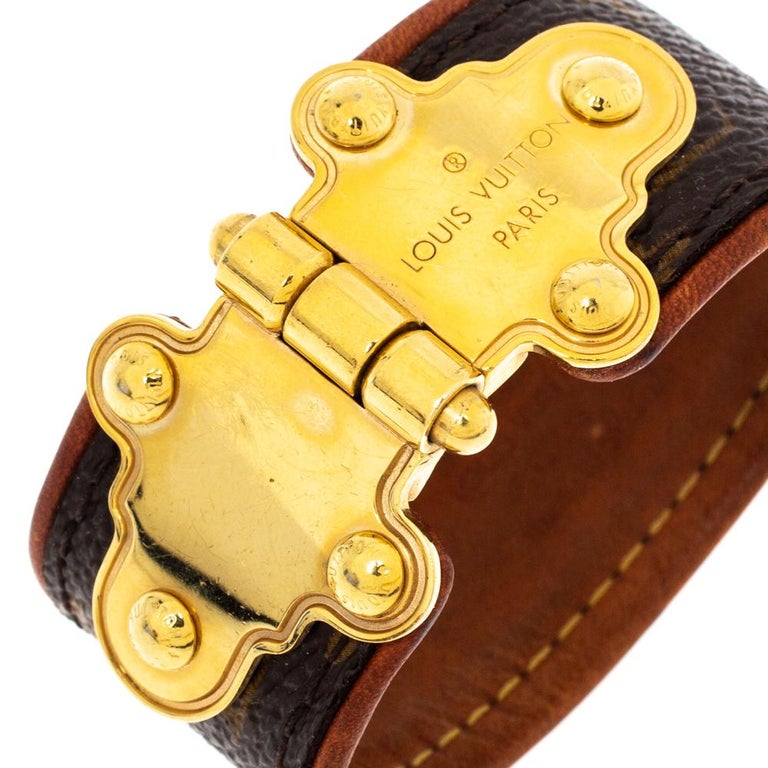 Louis Vuitton LV Confidential brown iconic Monogram canvas bracelet with  gold hardware size 17 Leather ref.393800 - Joli Closet