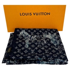 LOUIS VUITTON Écharpe Chapman Brothers Étole Monogramme LV en cachemire bleu