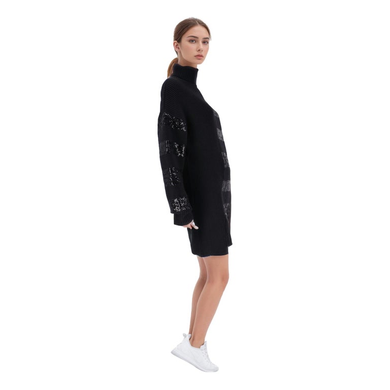 tahari knit dress T Tahari Women Black Striped Fit & Flare Sweater Dress Long Sleeve Siz