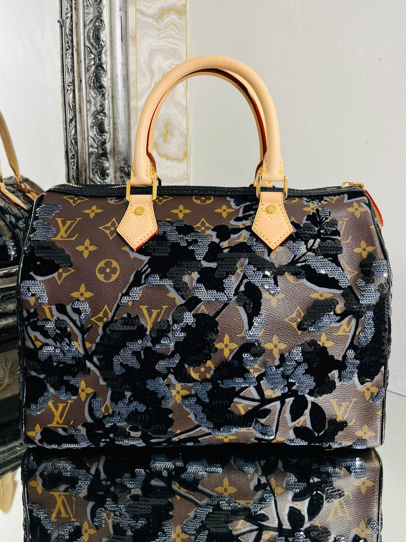 Louis Vuitton Sequin, Velvet & Coated Canvas Fleur De Jais Speedy 30 Bag In Excellent Condition In London, GB
