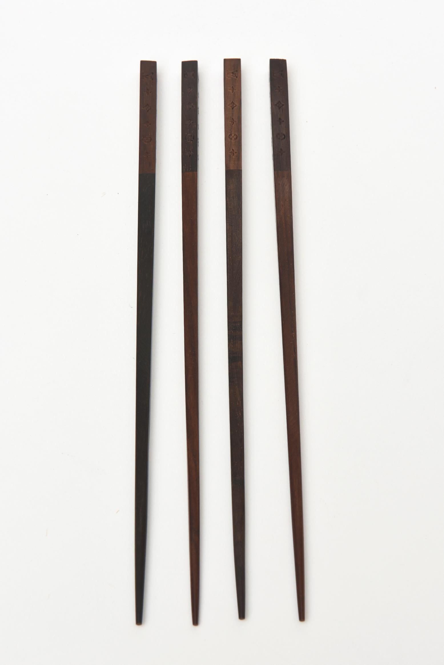 Leather Louis Vuitton Set of Rosewood Monogrammed Chopsticks Set for Two Barware