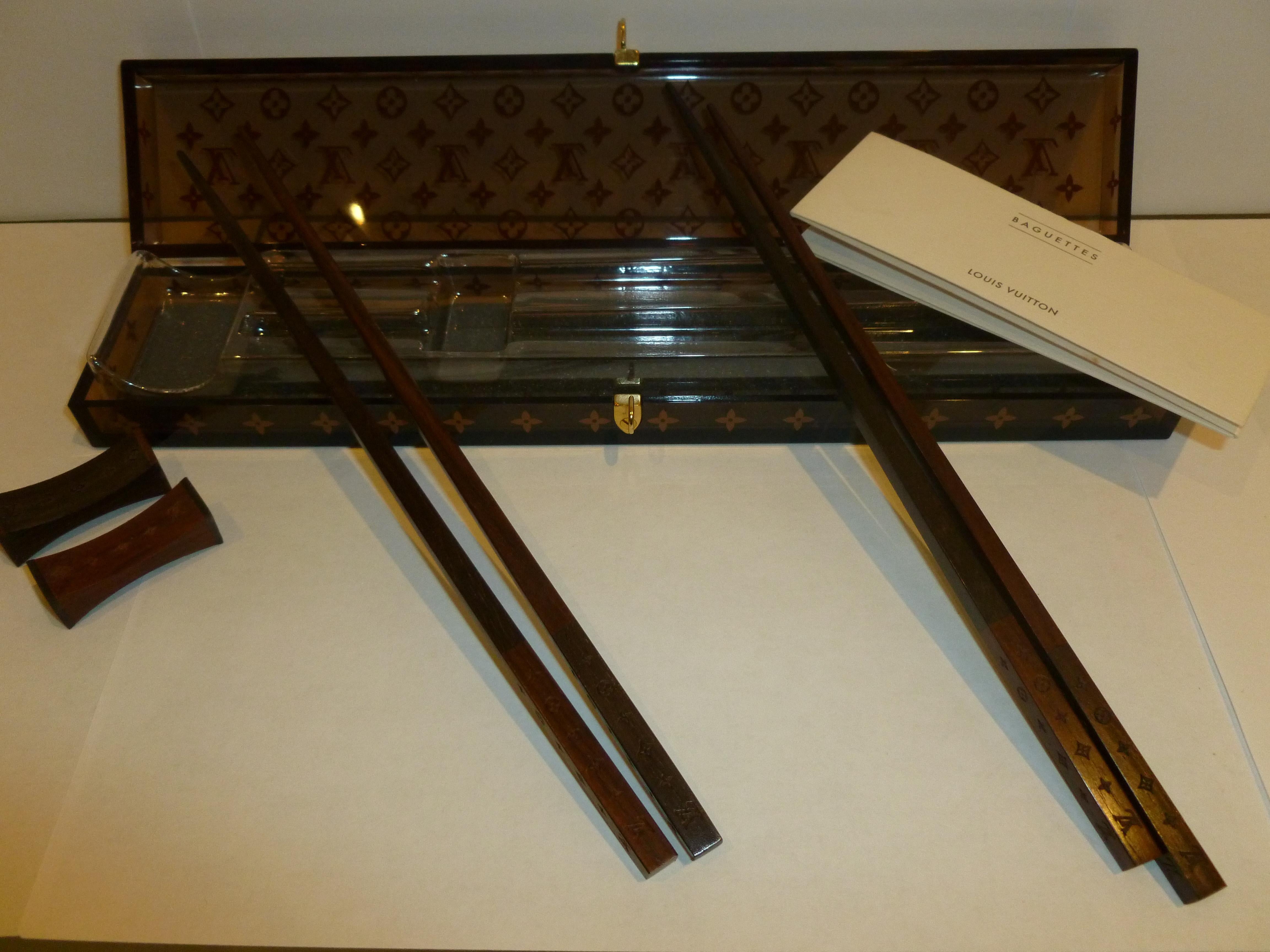 Louis Vuitton Set of Rosewood Monogrammed Chopsticks Set for Two Barware 8