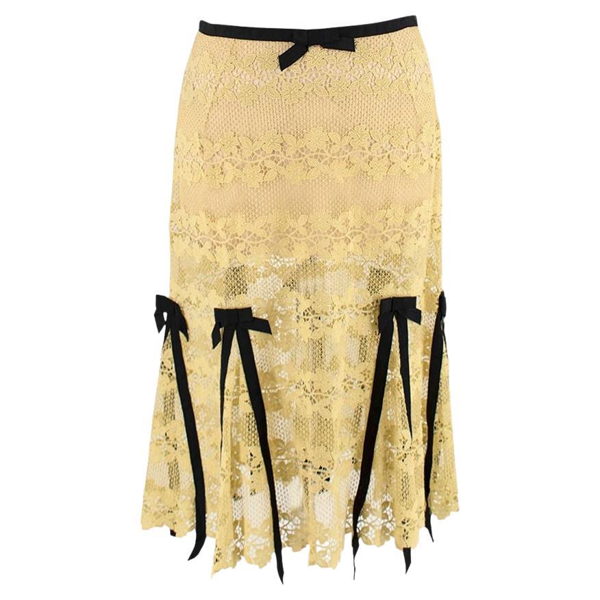 Louis Vuitton Sheer Yellow Lace Bow-Trimmed Skirt - Size 6US