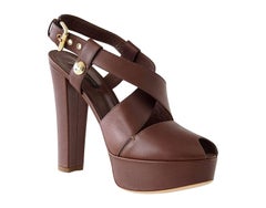 Louis Vuitton Brown Leather Peep Toe Criss Cross Platform Heels 39