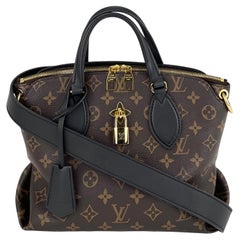 Louis Vuitton Shoulder Bag Flower Zippered PM Noir Black Leather Handbag 
