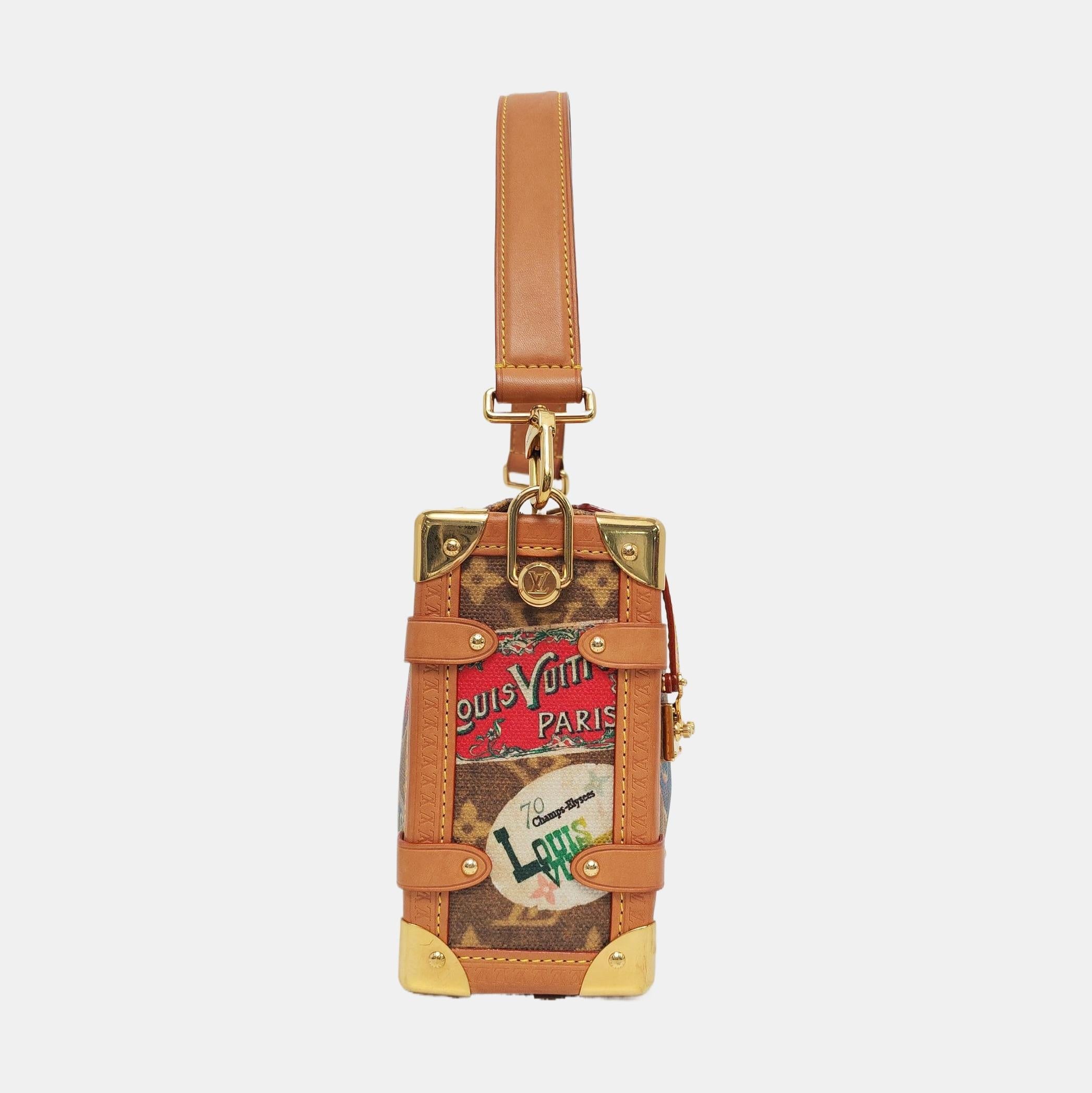 Donna Louis Vuitton Baule laterale medio Monogram Hotel Label Marrone Multicolore in vendita