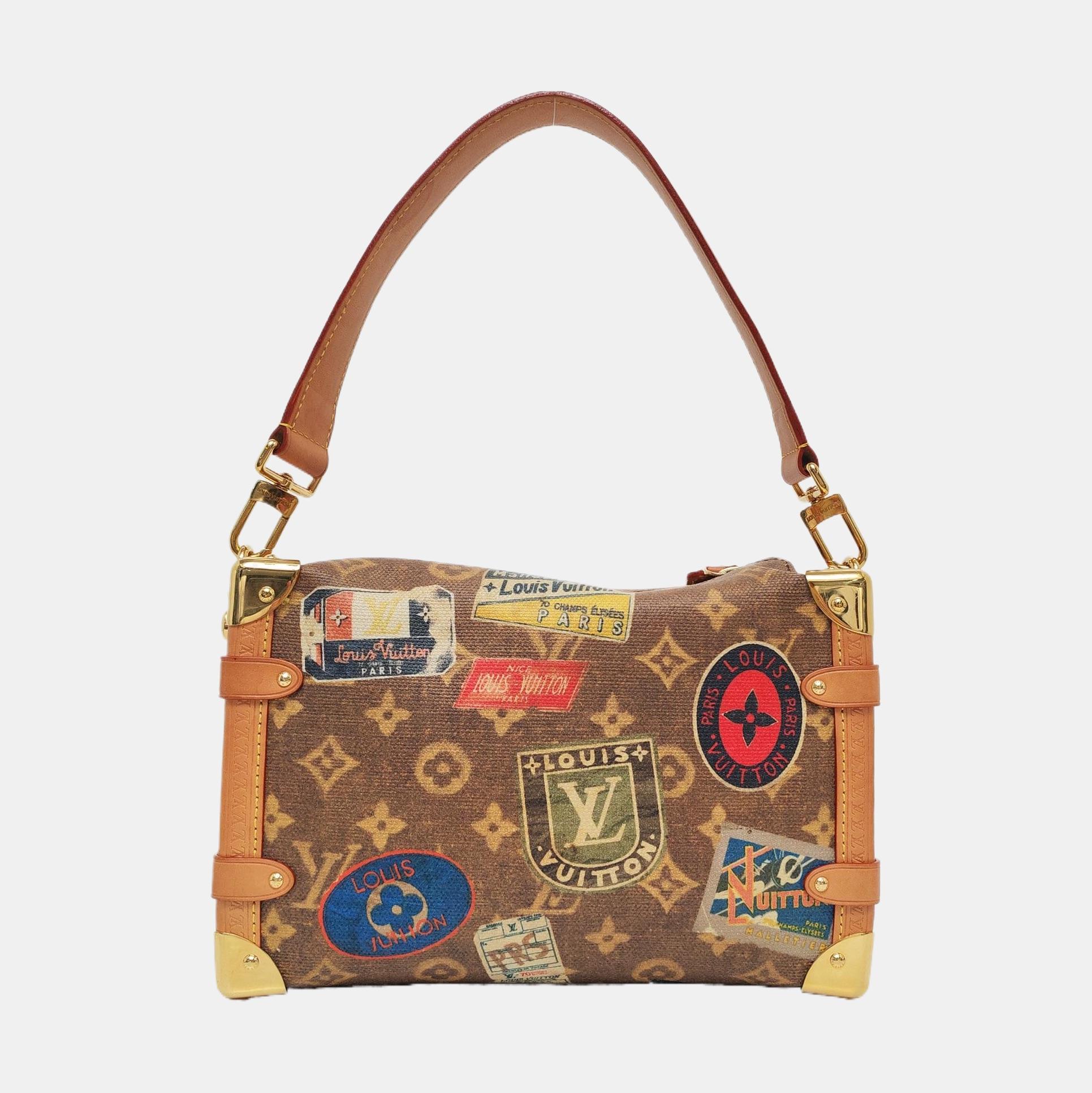 Louis Vuitton Baule laterale medio Monogram Hotel Label Marrone Multicolore in vendita 1