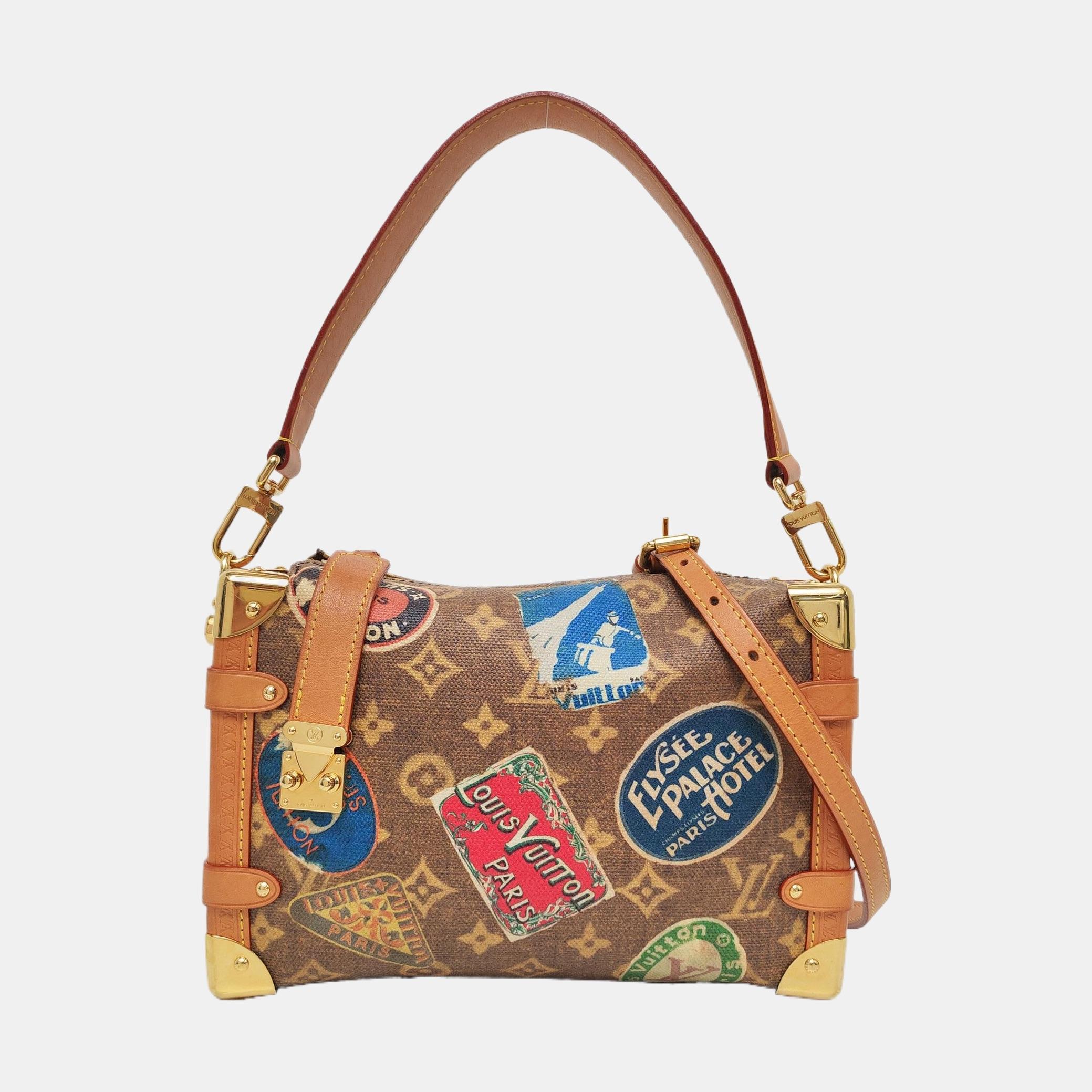 Louis Vuitton Baule laterale medio Monogram Hotel Label Marrone Multicolore in vendita 4