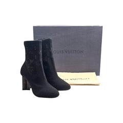 Louis Vuitton Silhouette Ankle Boots Black LV Monogram Flower Heel EU 39 US 9