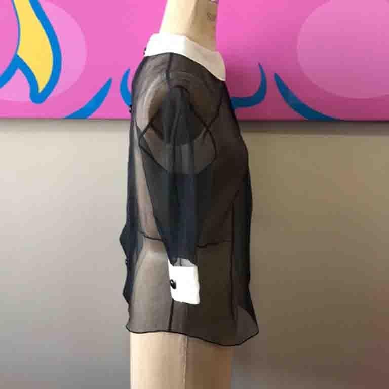 Noir Louis Vuitton - Chemisier fétiche en crêpe de soie transparent en vente