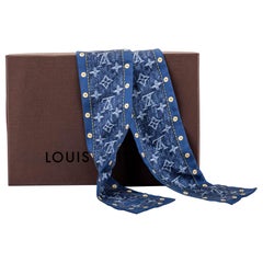 Louis Vuitton Soie Denim Maxi Twilly Echarpe avec boîte