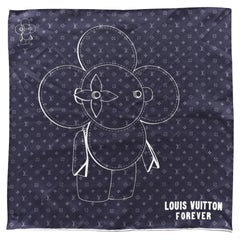 Louis Vuitton Silk Navy Monogram Vivienne Pocket Square Handkerchief 4lk616s