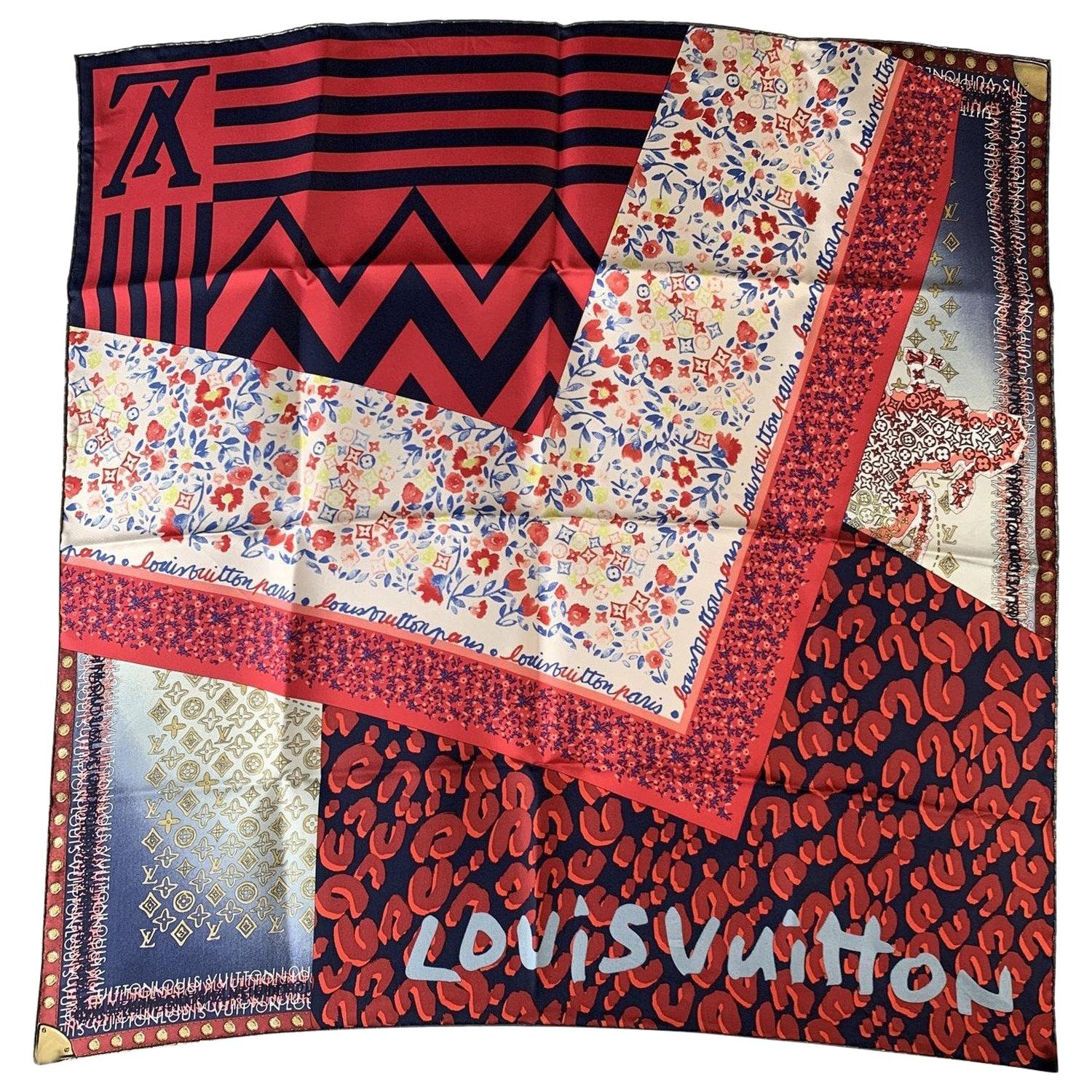 Louis Vuitton Silk Square Scarf Monogram Leopard Tresor Red