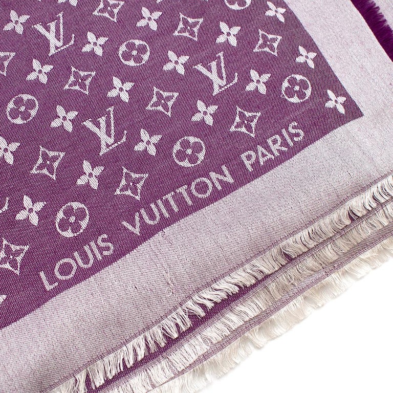 LOUIS VUITTON pink and lilac MONOGRAM silk and wool Scarf Shawl at 1stDibs