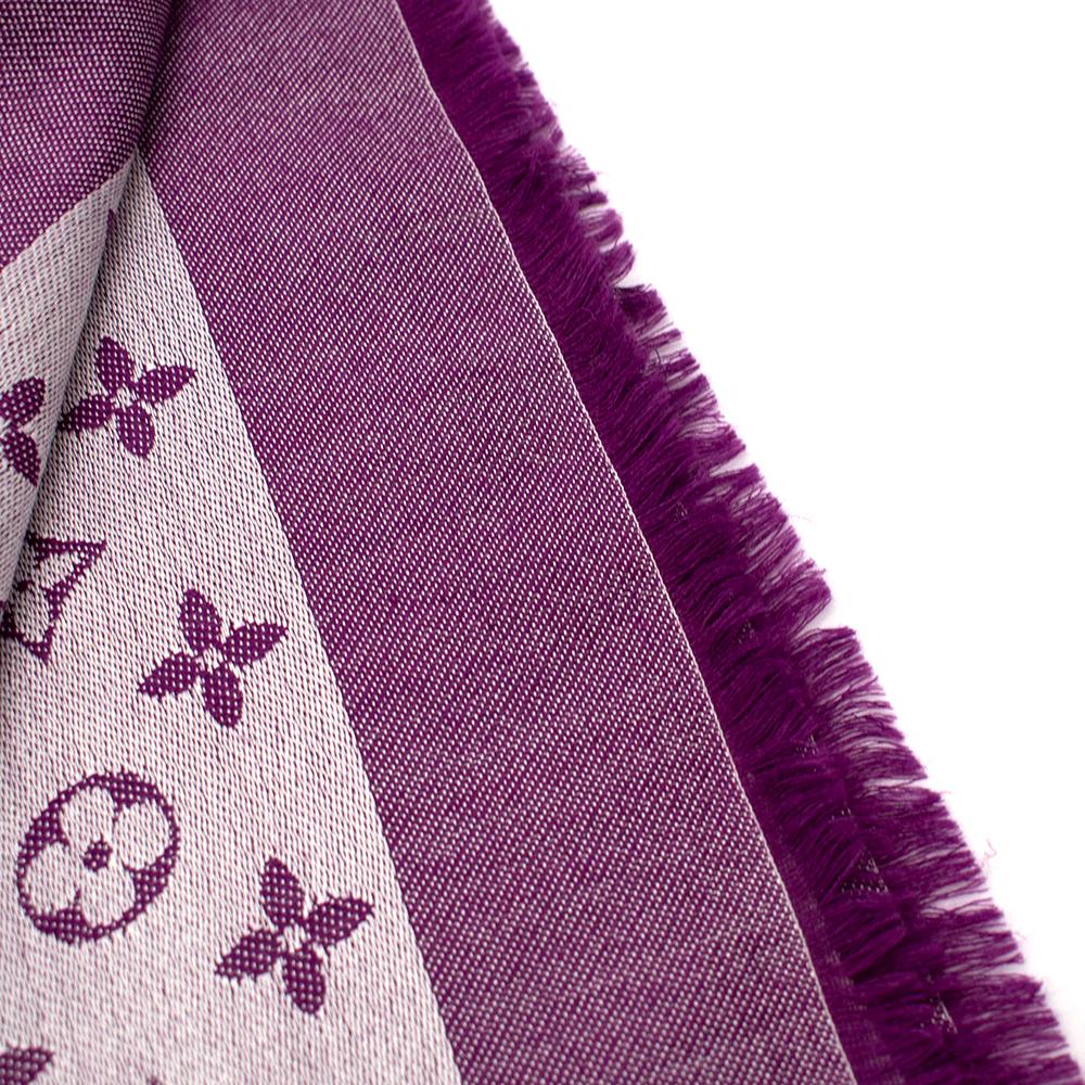 Gray Louis Vuitton Silk & Wool Monogram Lavender Shine Shawl