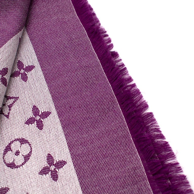 Louis Vuitton Beyond Monogram Shawl Scarf Purple Cassis Wool Silk