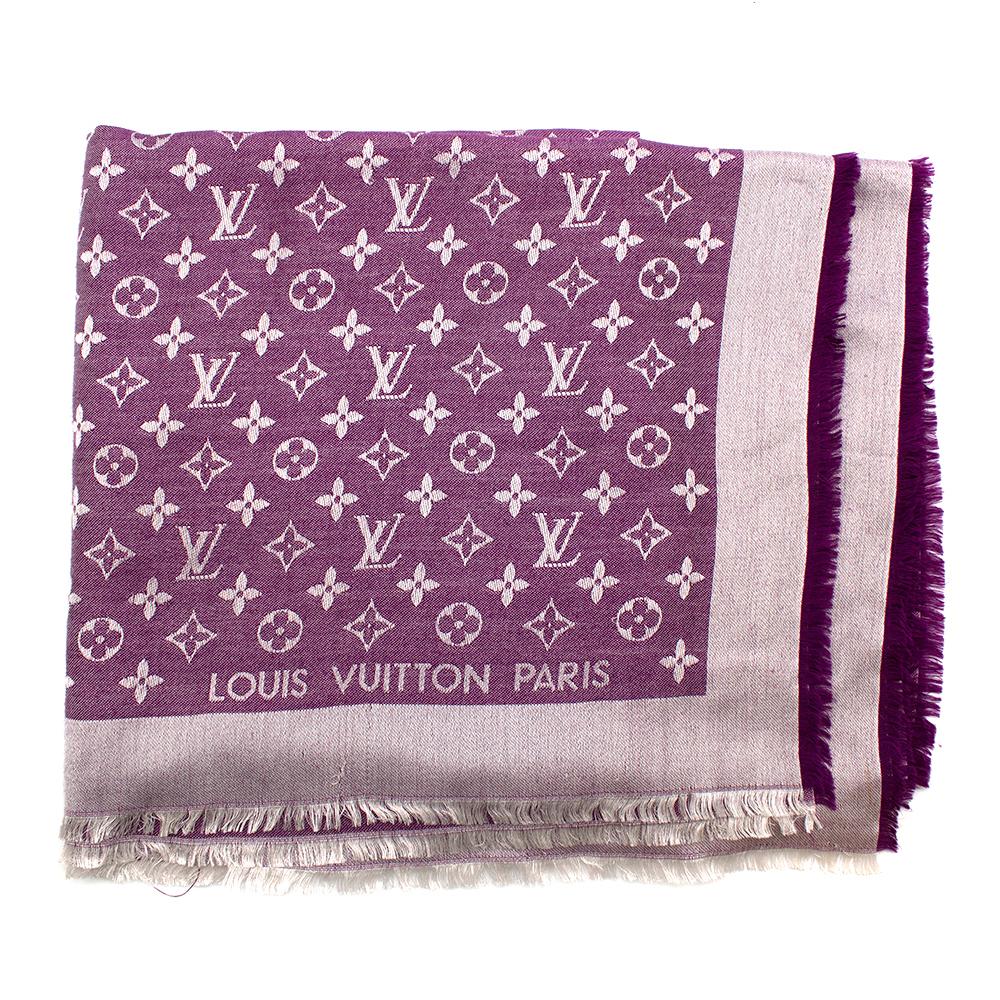Louis Vuitton Silk & Wool Monogram Lavender Shine Shawl 1
