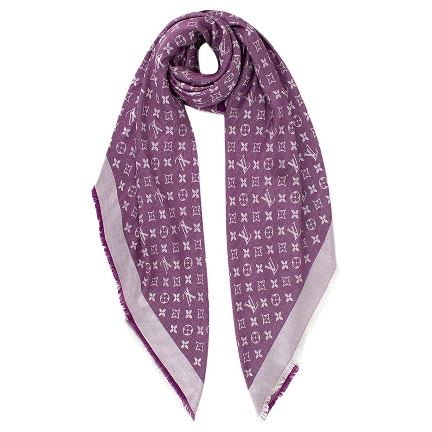 Louis Vuitton Silk and Wool Monogram Lavender Shine Shawl at 1stDibs | louis  vuitton scarf purple, lv monogram shine shawl, purple lv scarf