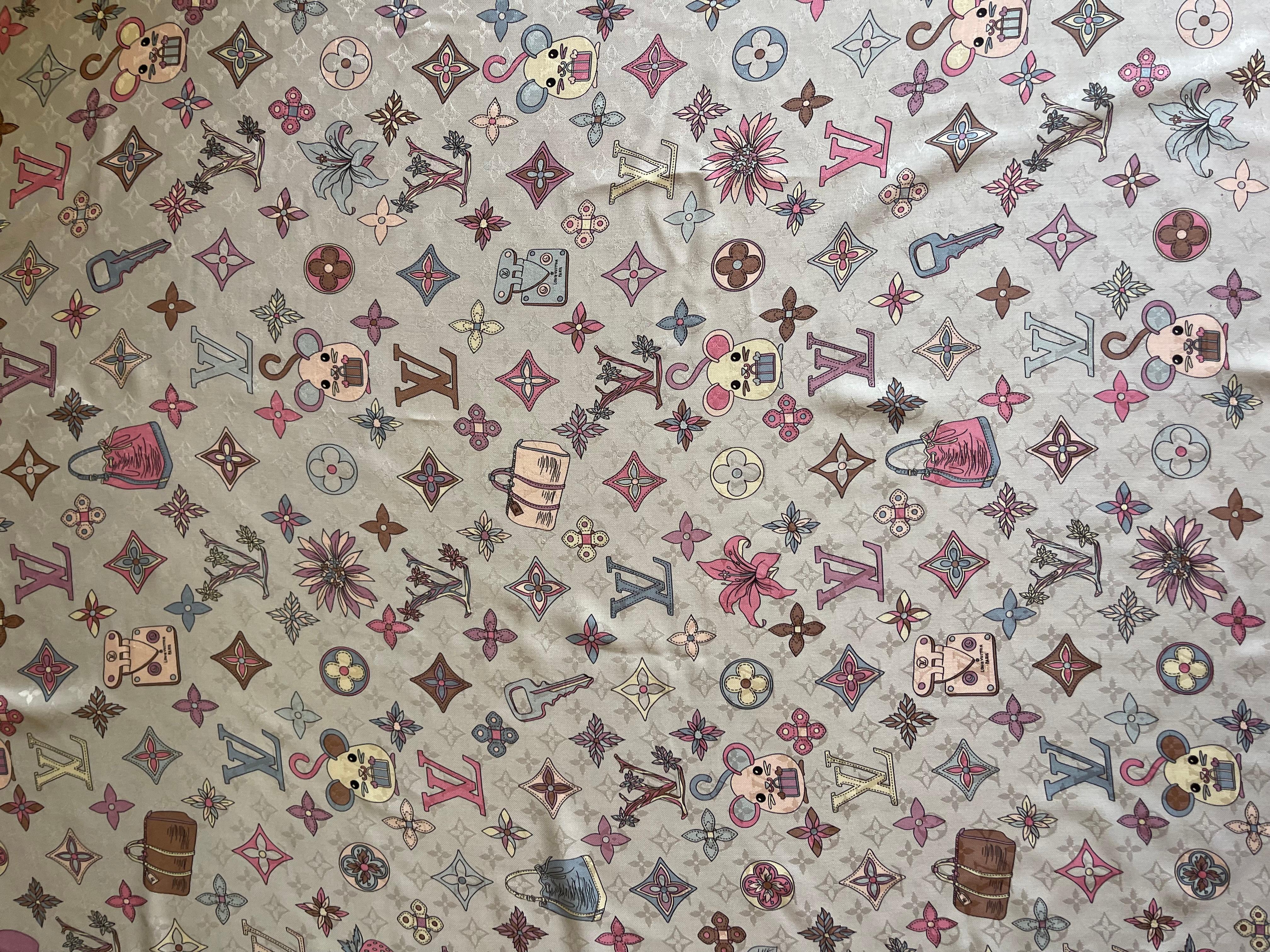 Louis Vuitton Seide & Wolle Schal Multicolor Monogram & Taschen im Angebot 6