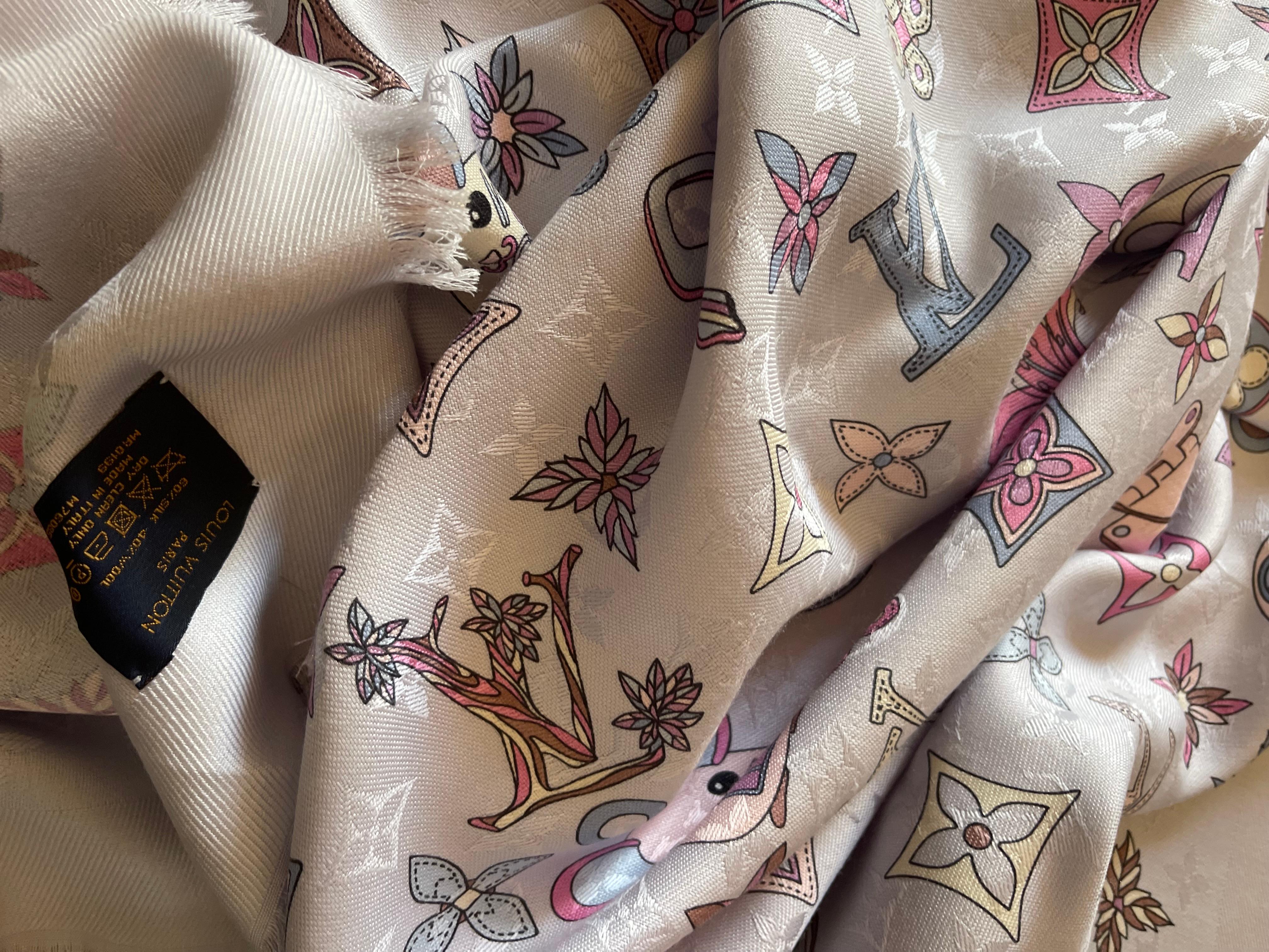 Louis Vuitton Seide & Wolle Schal Multicolor Monogram & Taschen im Angebot 10
