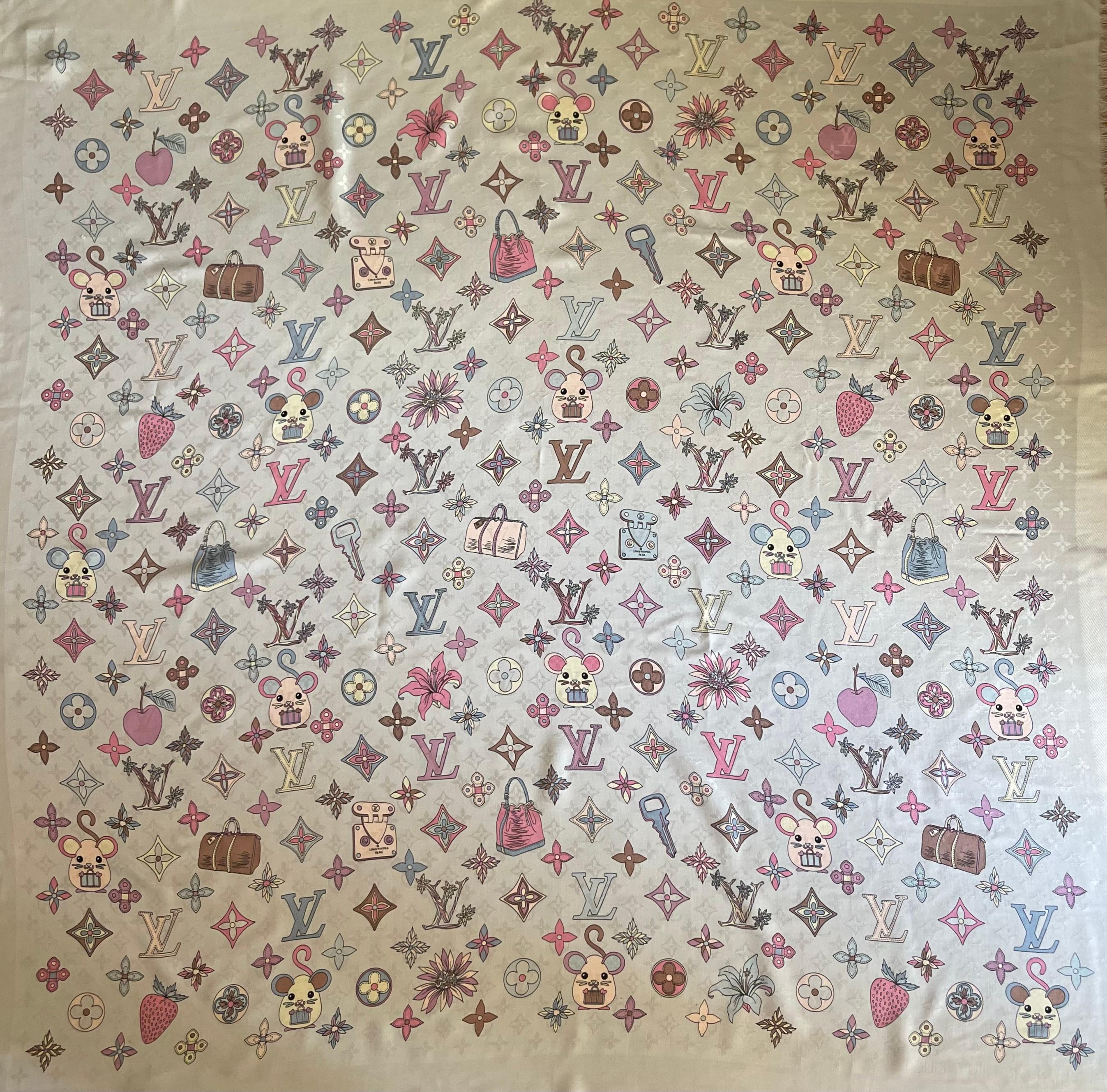 Louis Vuitton Kaschmirschal Multicolor Monogram & Taschen. Bitte beachten Sie, dass dieser Artikel in gutem Zustand ist, mit geringfügigen Gebrauchsspuren, die dem Alter und dem Gebrauch entsprechen. Dieser schöne Schal ist leicht zu tragen und in