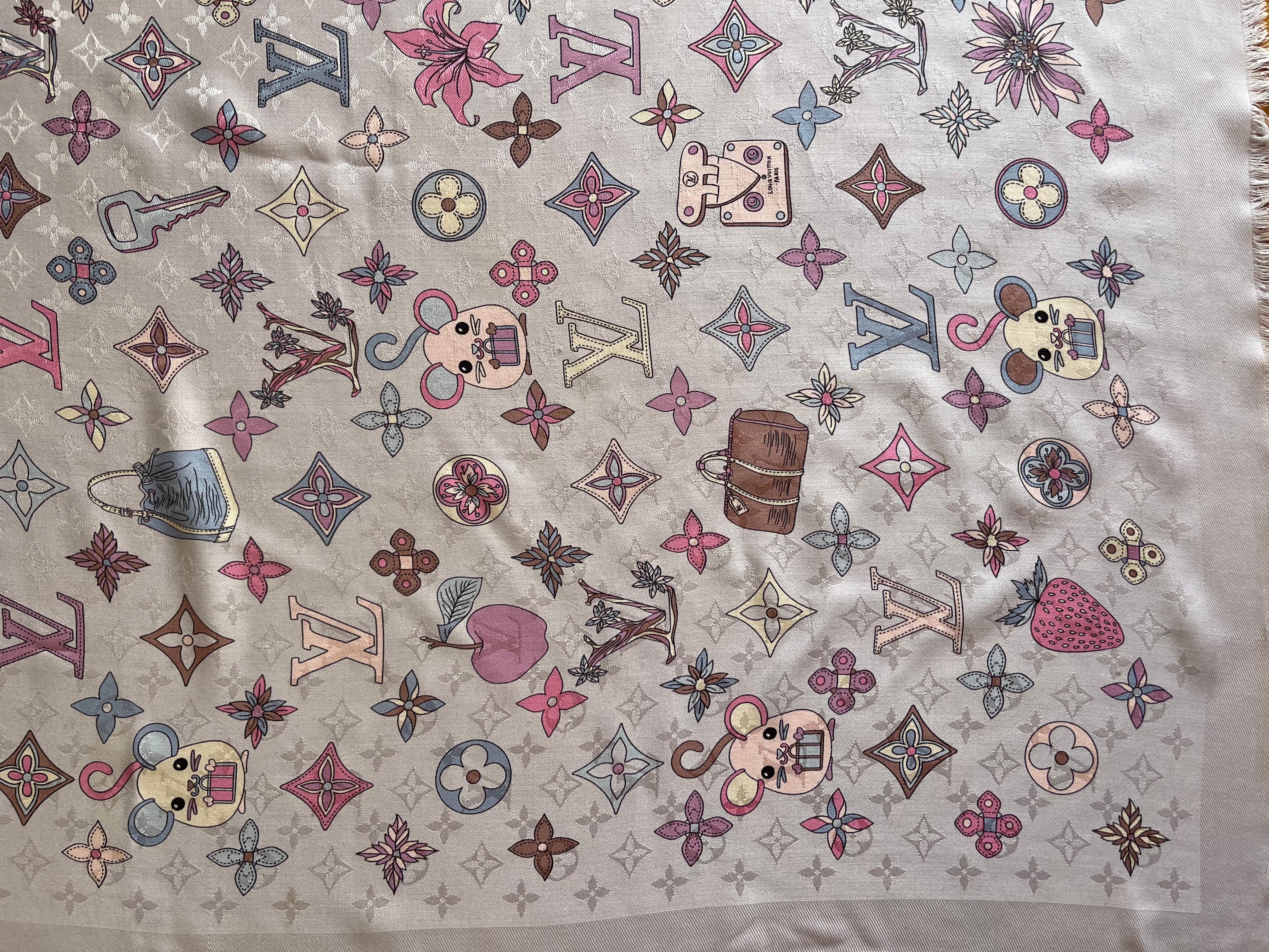 Louis Vuitton Seide & Wolle Schal Multicolor Monogram & Taschen für Damen oder Herren im Angebot