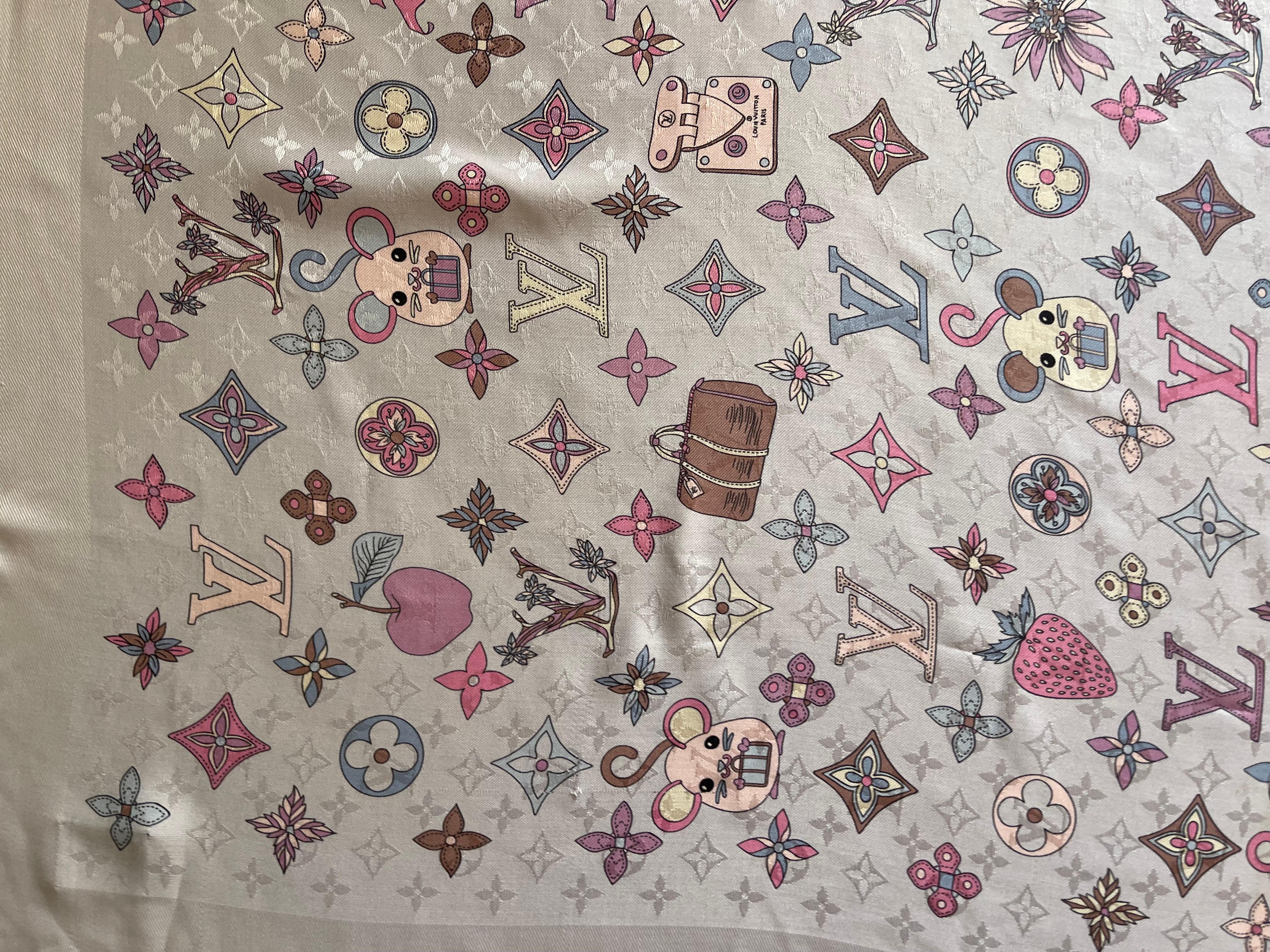 Louis Vuitton Seide & Wolle Schal Multicolor Monogram & Taschen im Angebot 1