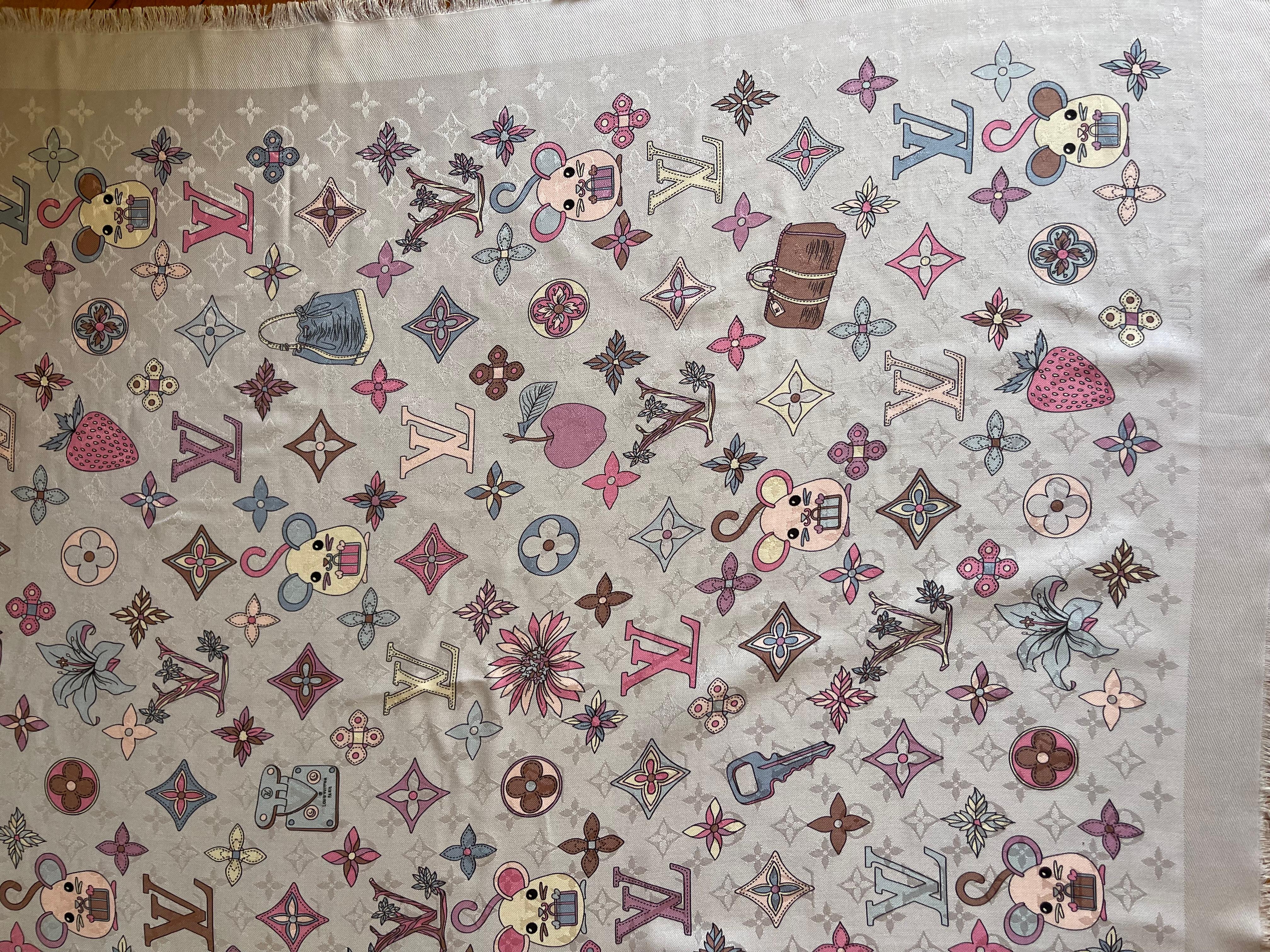 Louis Vuitton Seide & Wolle Schal Multicolor Monogram & Taschen im Angebot 4