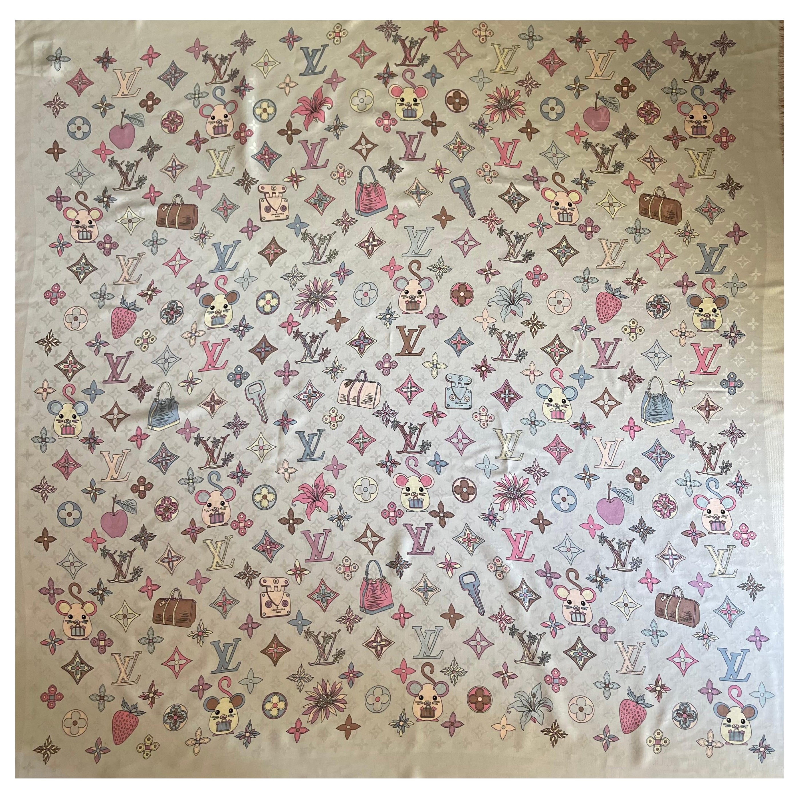 Louis Vuitton Châle en soie et laine Multicolore Monogramme et Sacs