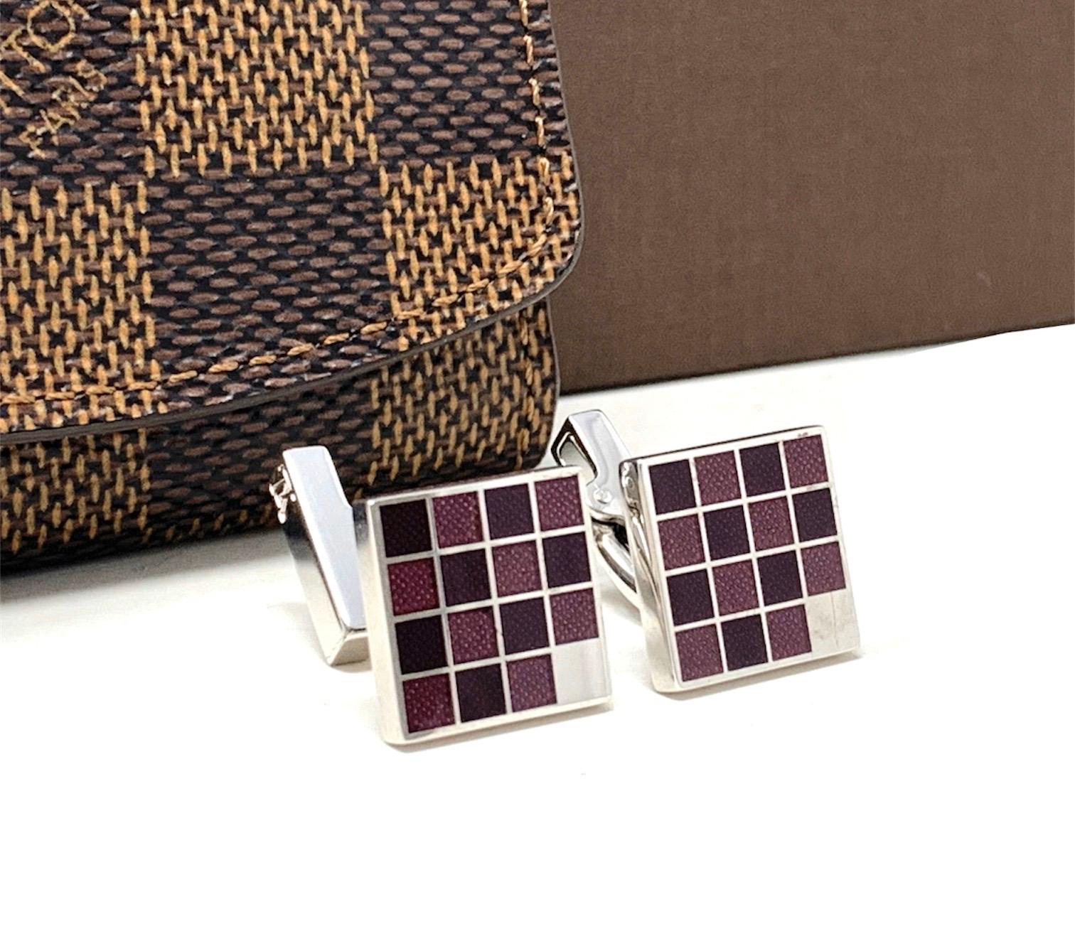 Men's LOUIS VUITTON: silver and Purple Grid Cufflinks 