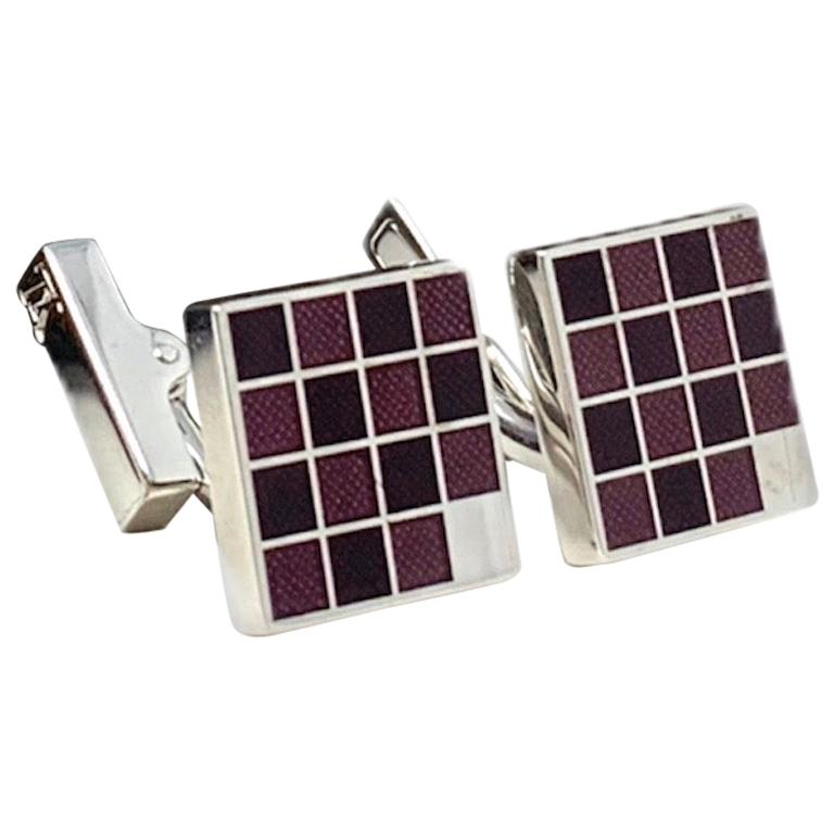 LOUIS VUITTON: silver and Purple Grid Cufflinks