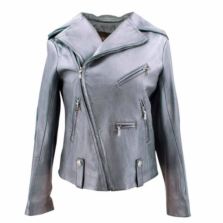 Louis Vuitton SIlver Biker Leather Jacket For Sale at 1stdibs