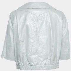 Louis Vuitton Silver Crinkled Leather Biker Jacket L