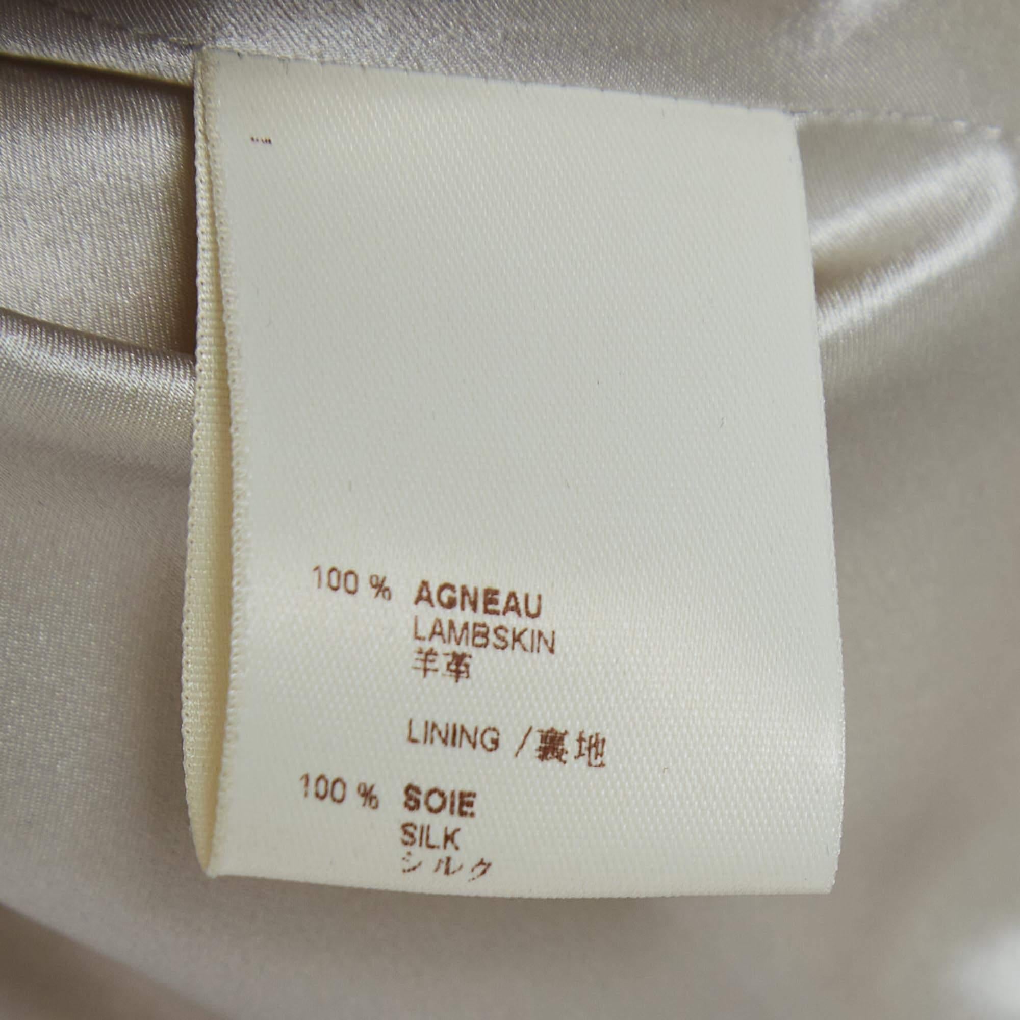 Women's Louis Vuitton Silver Crinkled Leather Biker Jacket L For Sale