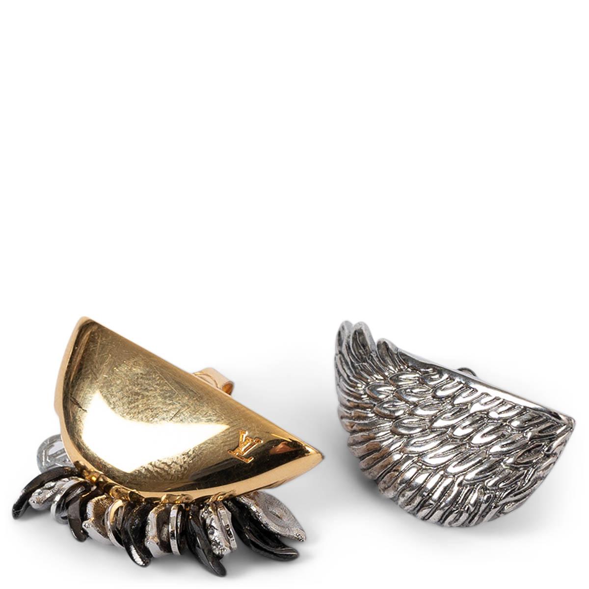 LOUIS VUITTON silver & gold 2018 BIONIC WINGS & LEAVES Earrings For Sale 1