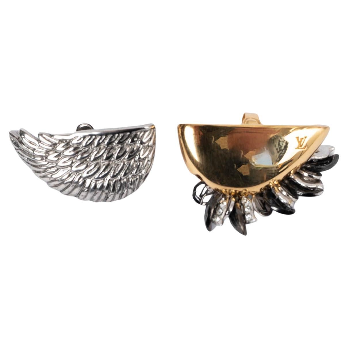 LOUIS VUITTON silver & gold 2018 BIONIC WINGS & LEAVES Earrings For Sale