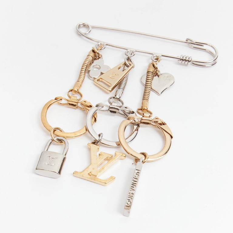 Louis Vuitton Silver and Gold Safety Pin Logo Charm Brooch