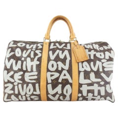 Louis Vuitton Silver Gray Stephen Sprouse Monogram Graffiti Keepall 50 Bag 