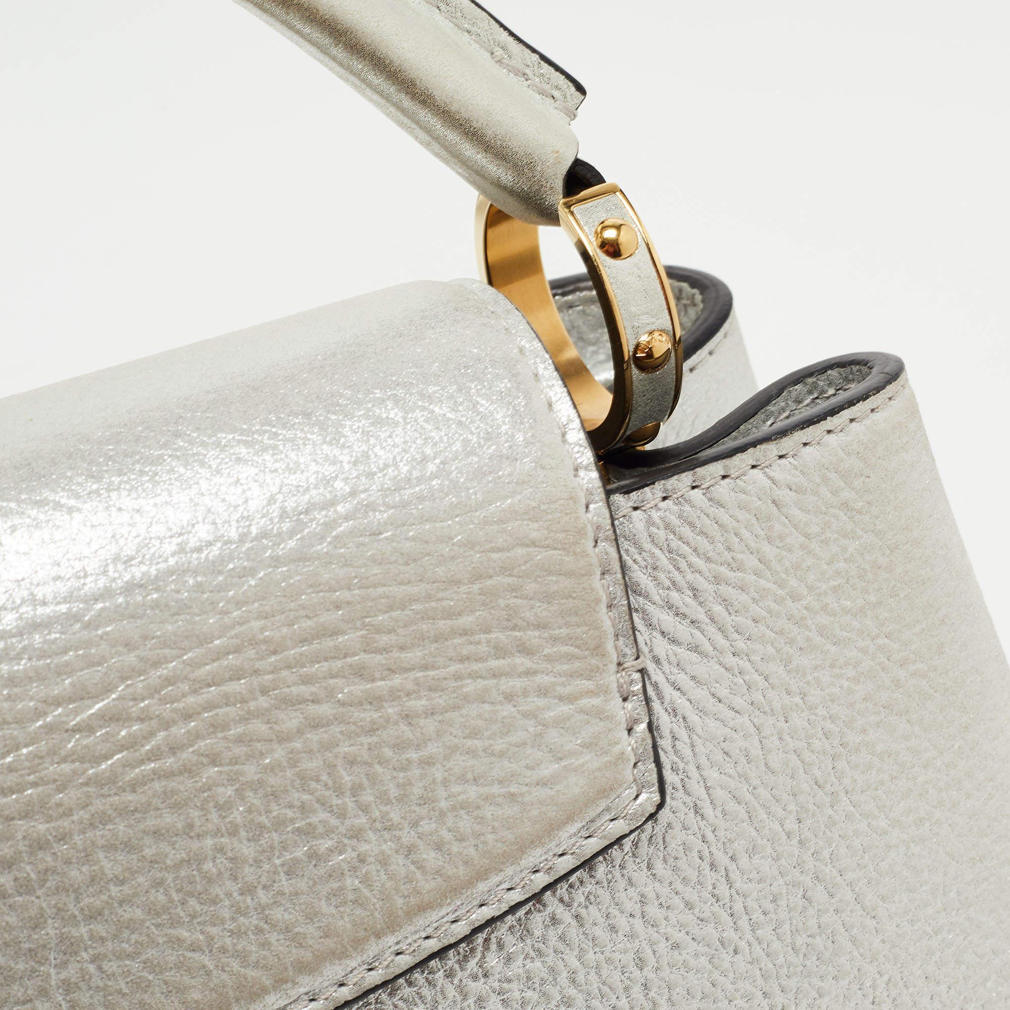 Louis Vuitton Silver Iridescent Leather Capucines BB Bag 13