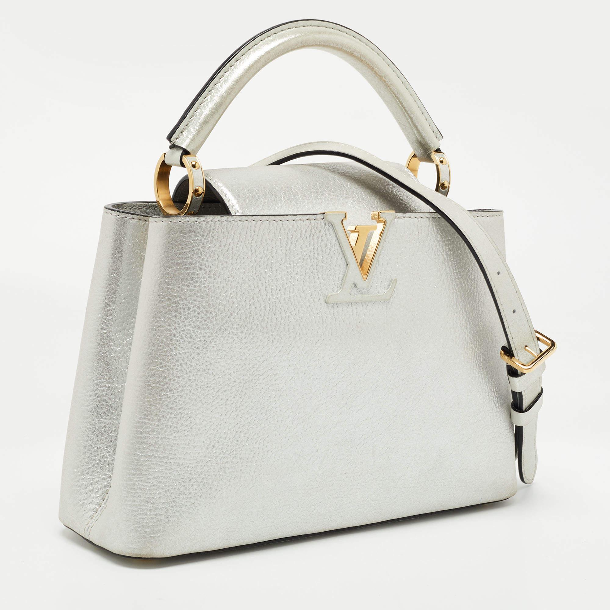 Women's Louis Vuitton Silver Iridescent Leather Capucines BB Bag
