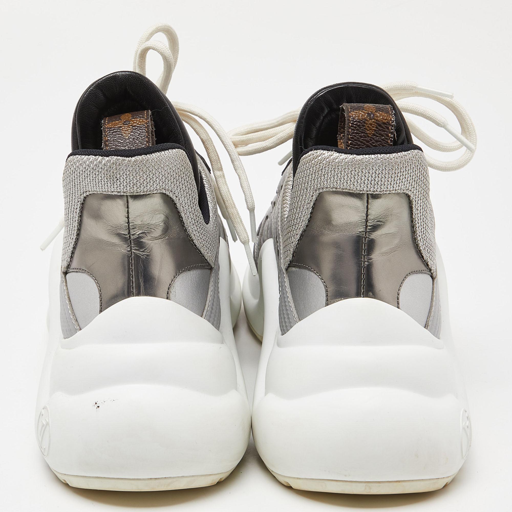 Louis Vuitton Silver Leather and Mesh Archlight  Sneakers Size 38.5 For Sale 1