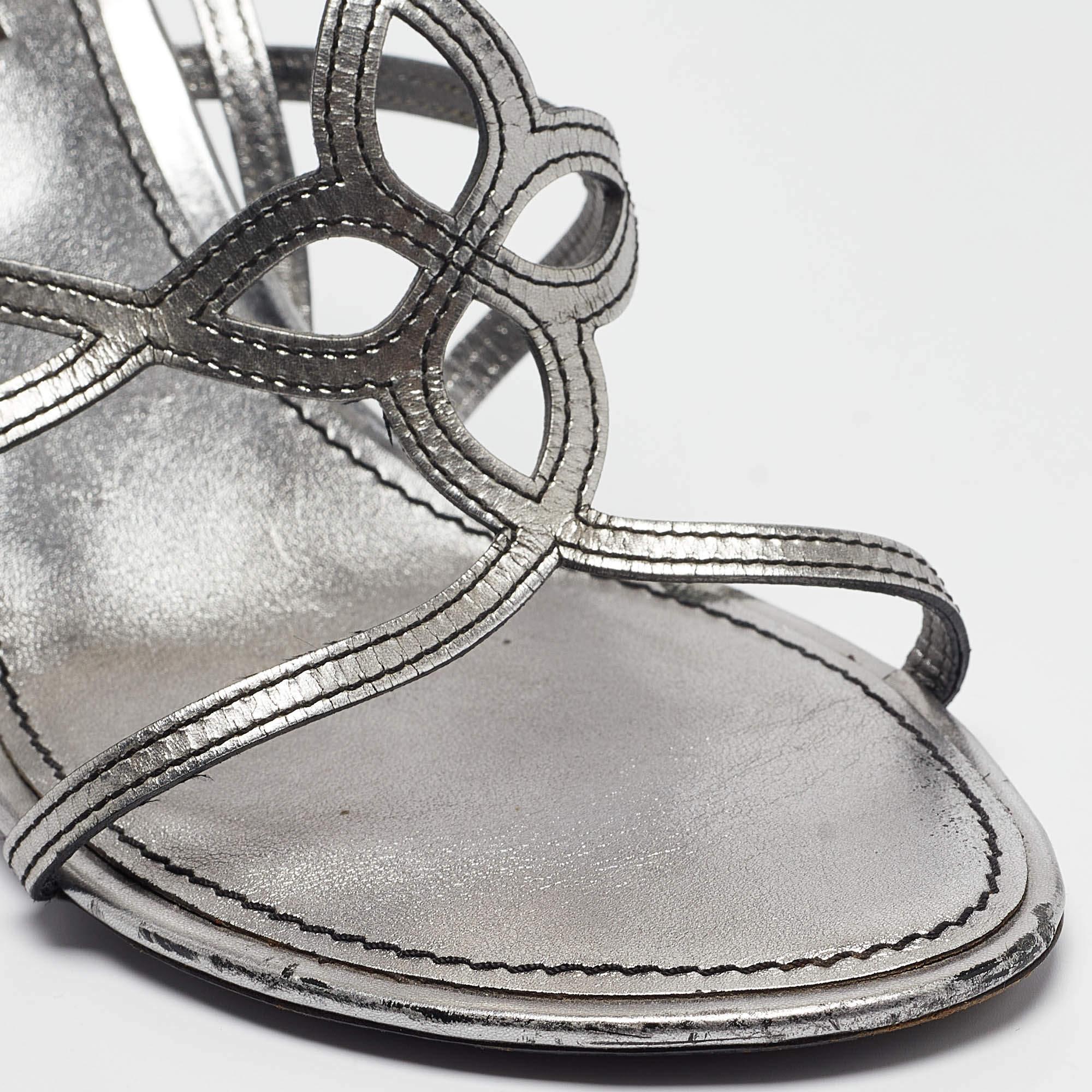 Louis Vuitton Silver Leather Ankle Strap Sandals Size 36.5 3