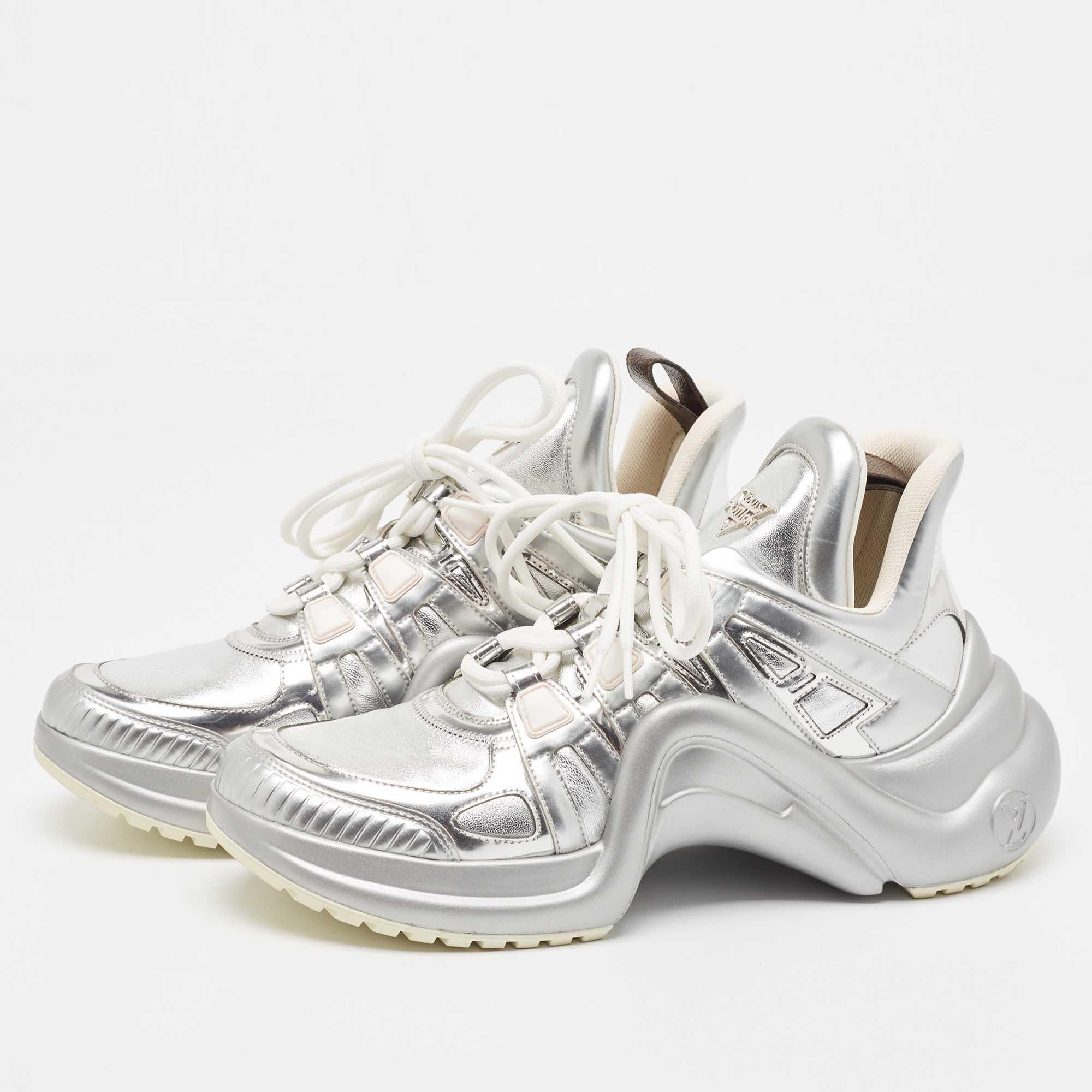 Louis Vuitton Silver Leather Archlight Sneakers Size 40 For Sale 2
