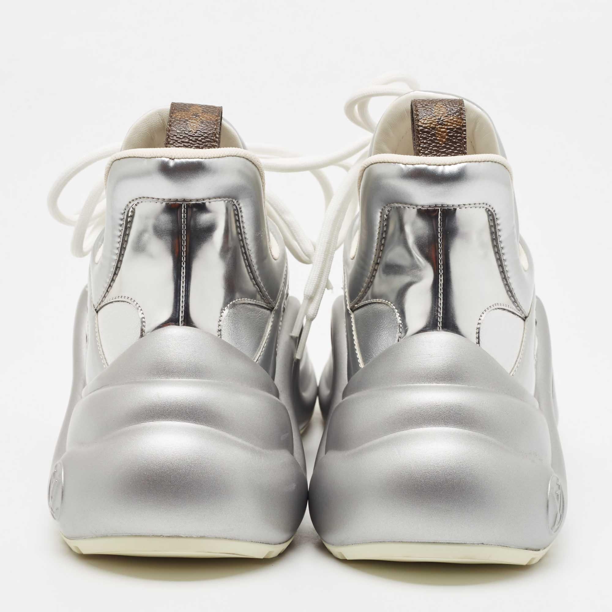 Louis Vuitton Silver Leather Archlight Sneakers Size 40 For Sale 2