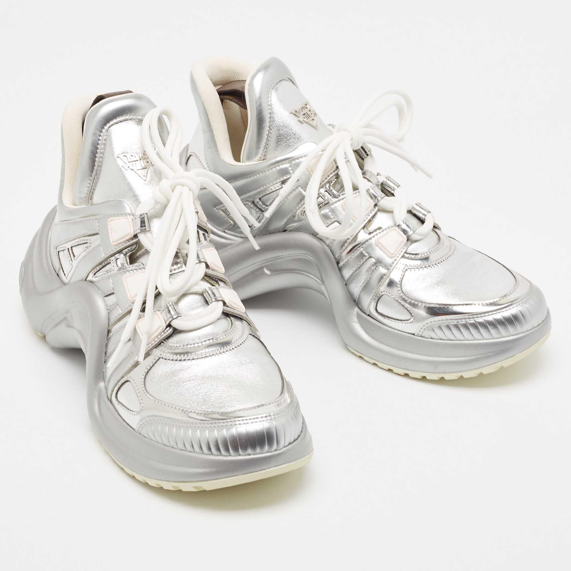 Louis Vuitton Silver Leather Archlight Sneakers Size 40 For Sale 3