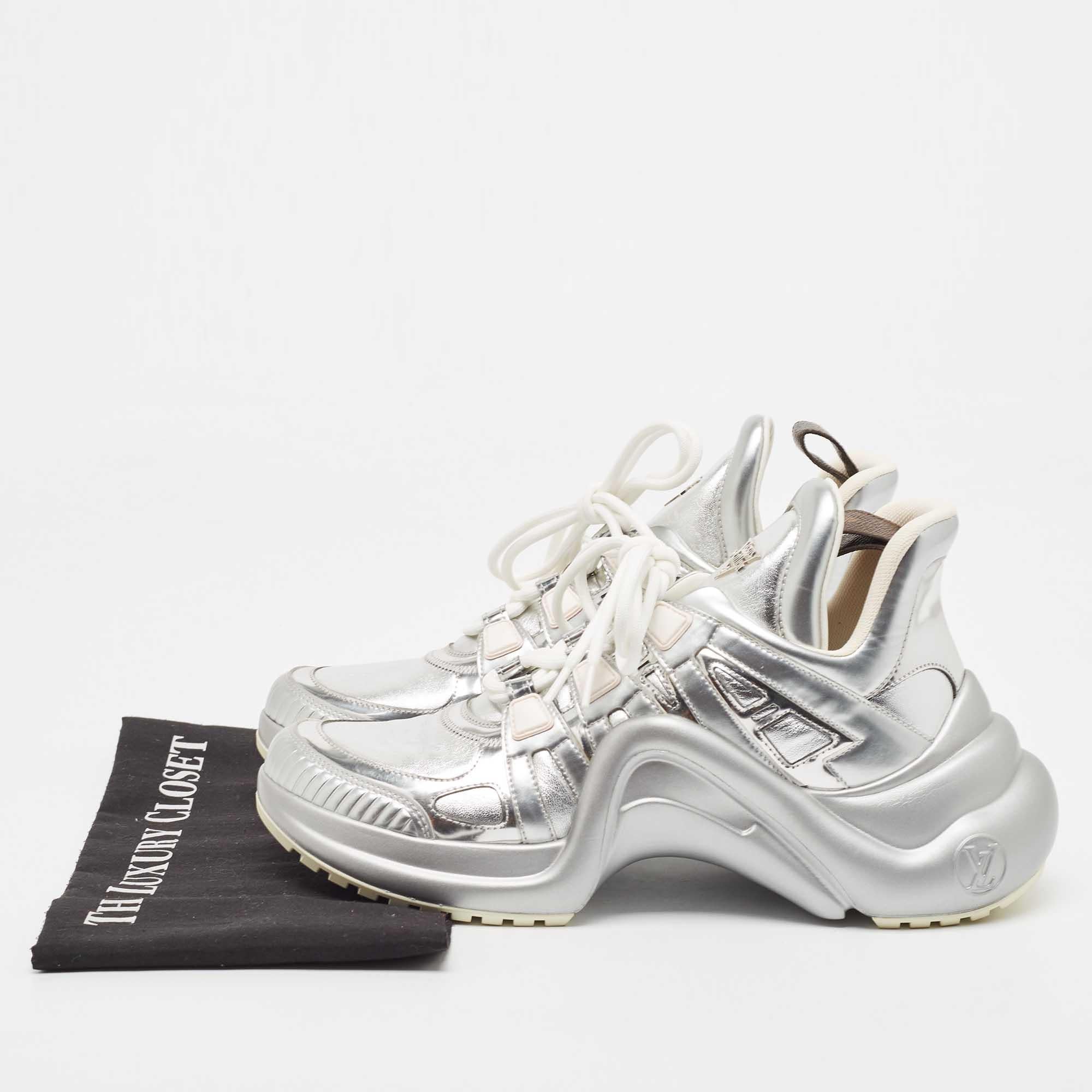 Louis Vuitton Silver Leather Archlight Sneakers Size 40 For Sale 5