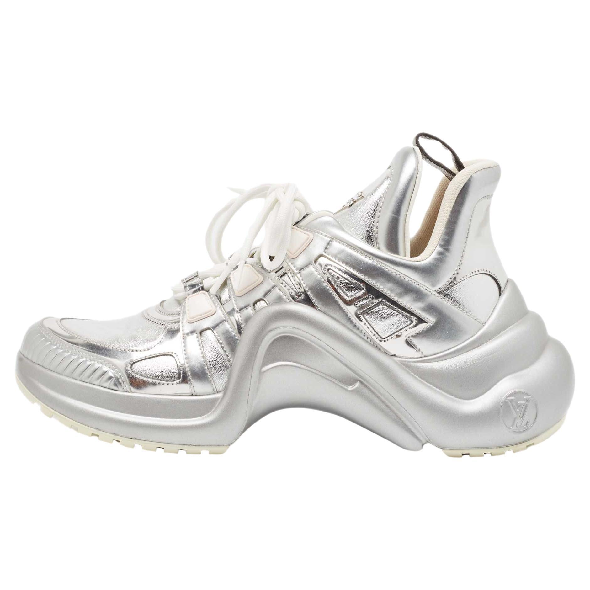 Louis Vuitton Silver Leather Archlight Sneakers Size 40 For Sale