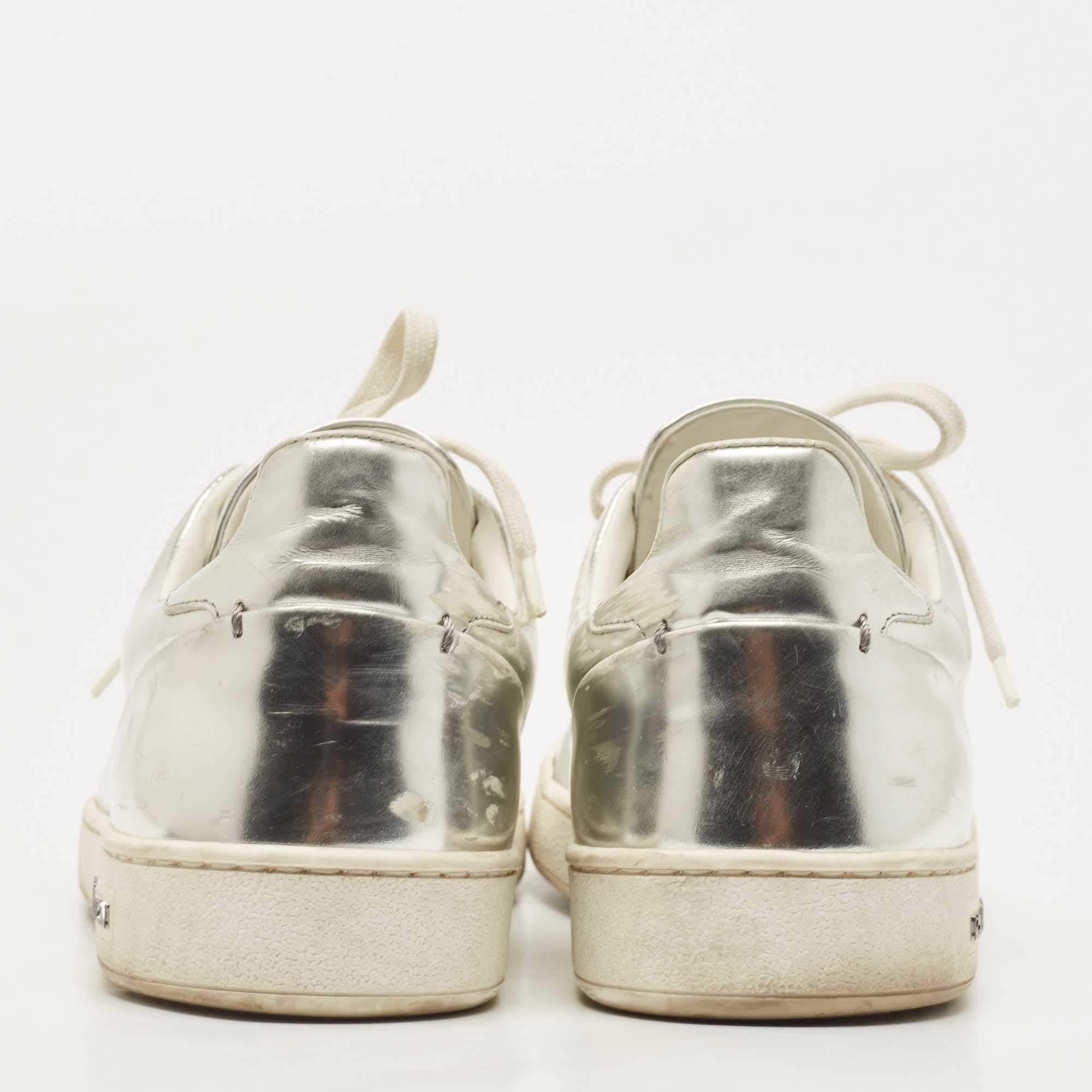Beige Louis Vuitton Silver Leather Frontrow Sneakers Size 38.5